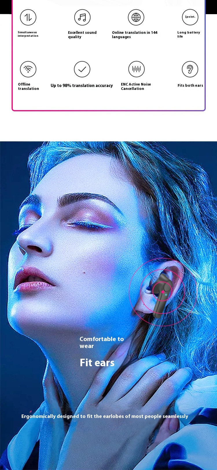 Uni Verse Smart Translator Earbuds – Instant Voice Translation for Travel & Business