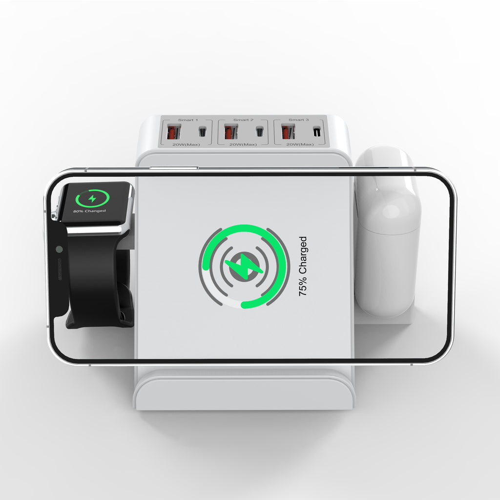 6-in-1 USB Charging Station with 15W Wireless Fast Charge – Charge All Devices