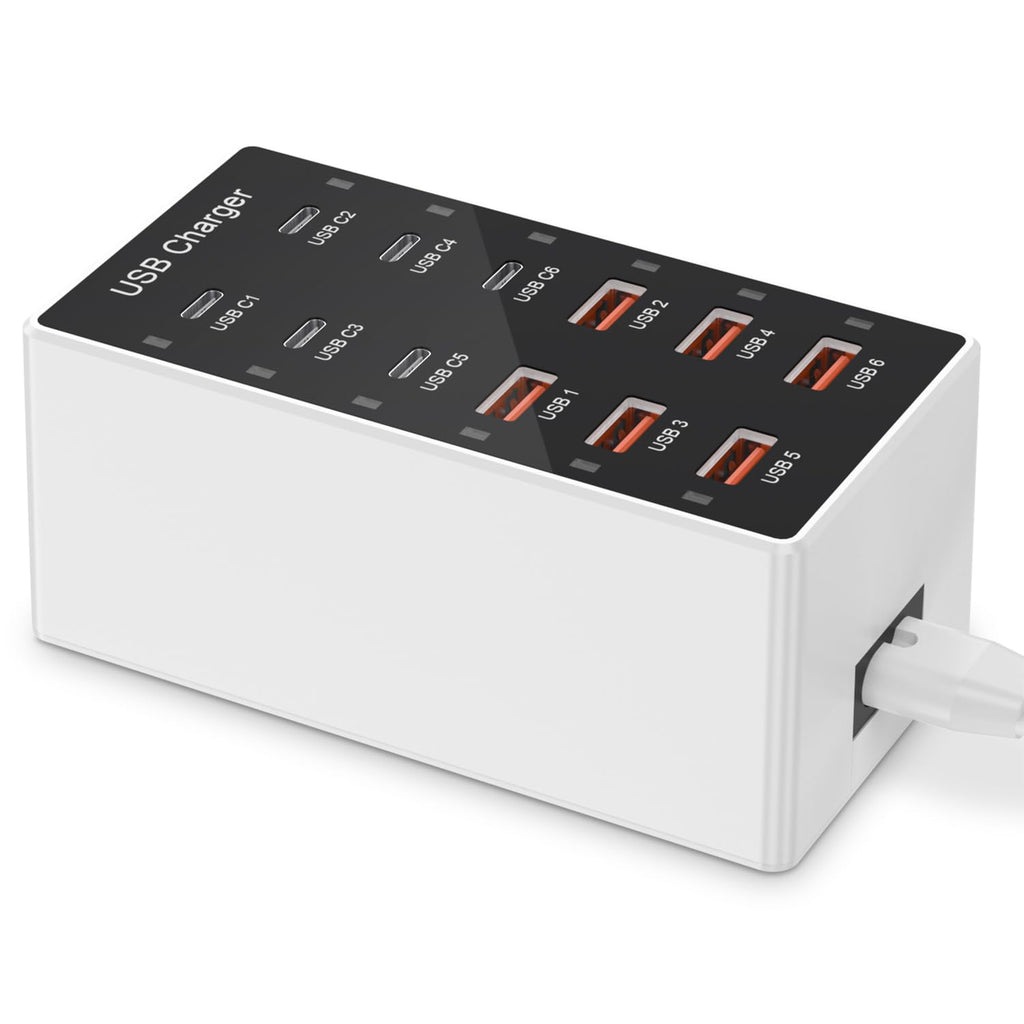 12-Port USB Charging Station with USB-C – Desktop Multi-Device Charger